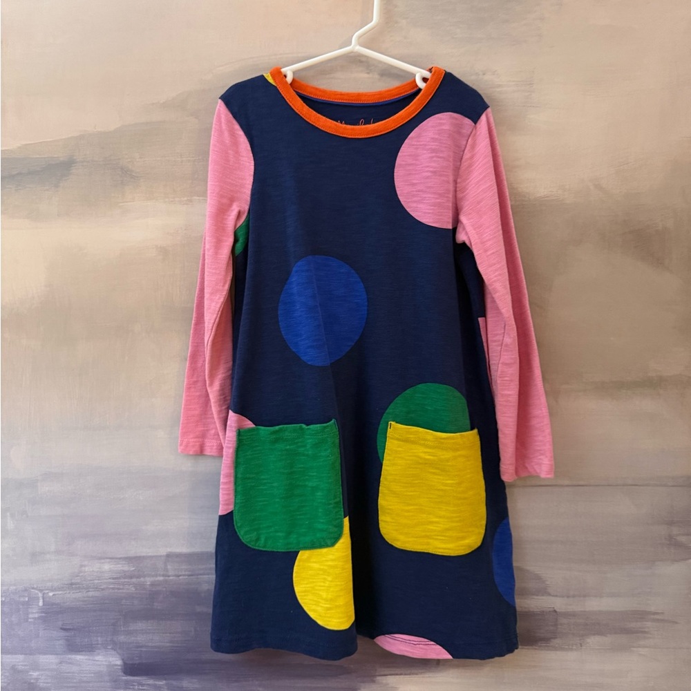 Mini Boden Navy Dress with Pink Sleeves and Multi-Color Pockets